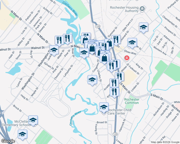 map of restaurants, bars, coffee shops, grocery stores, and more near 48 Congress Street in Rochester