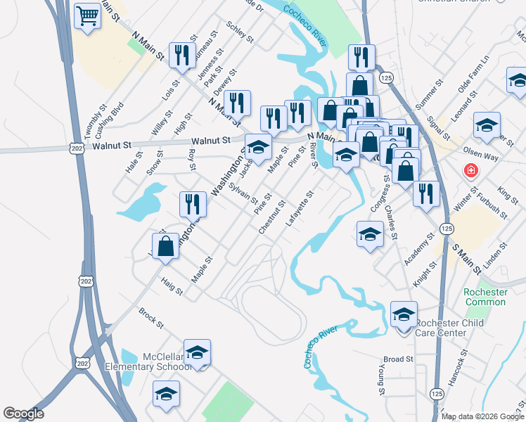 map of restaurants, bars, coffee shops, grocery stores, and more near 47 Chestnut Street in Rochester