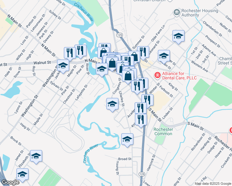 map of restaurants, bars, coffee shops, grocery stores, and more near 48 Congress Street in Rochester