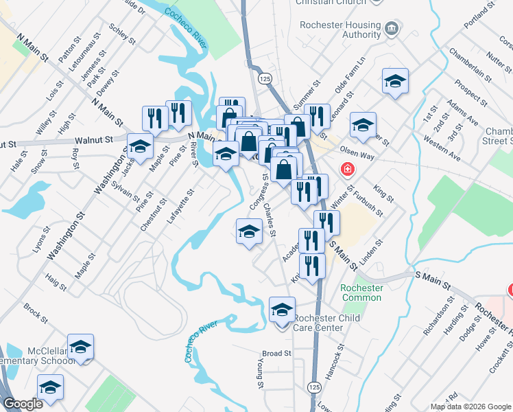 map of restaurants, bars, coffee shops, grocery stores, and more near 42 Congress Street in Rochester