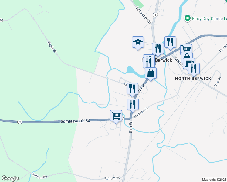map of restaurants, bars, coffee shops, grocery stores, and more near 27 Sunset Avenue in North Berwick