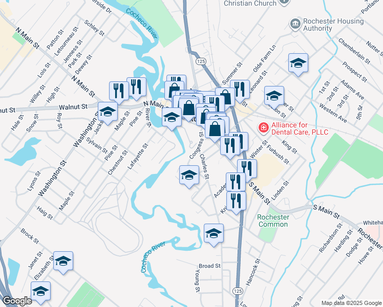 map of restaurants, bars, coffee shops, grocery stores, and more near 48 Congress Street in Rochester