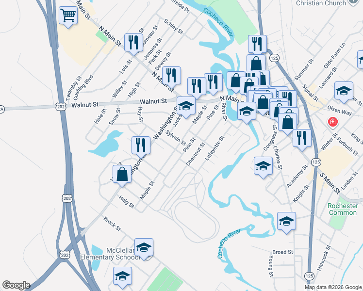 map of restaurants, bars, coffee shops, grocery stores, and more near 65 Pine Street in Rochester
