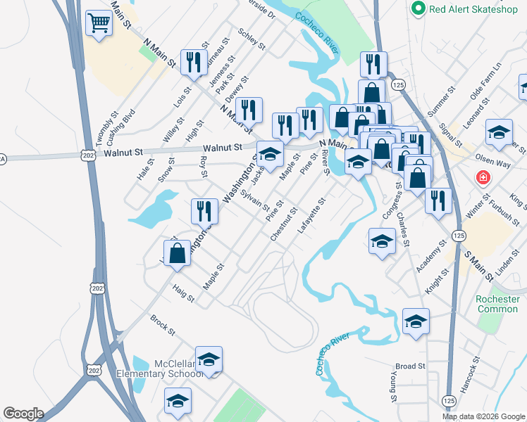 map of restaurants, bars, coffee shops, grocery stores, and more near 65 Pine Street in Rochester