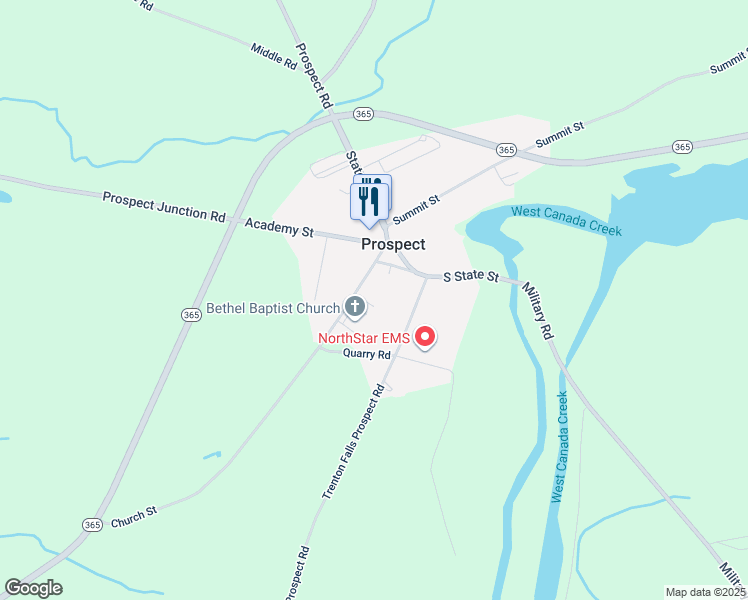 map of restaurants, bars, coffee shops, grocery stores, and more near 211 Church Street in Prospect