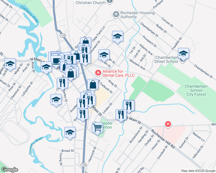 map of restaurants, bars, coffee shops, grocery stores, and more near 16 Furbush Street in Rochester