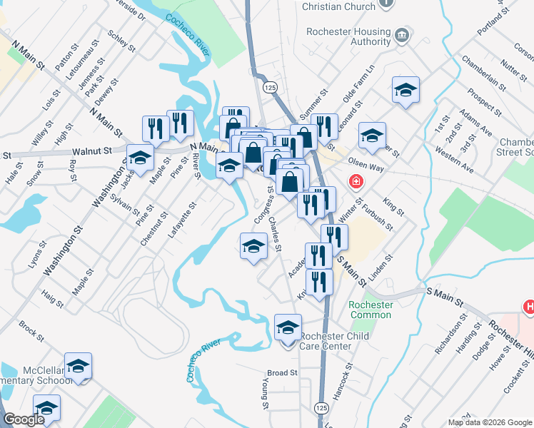 map of restaurants, bars, coffee shops, grocery stores, and more near 48 Congress Street in Rochester