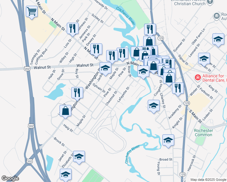 map of restaurants, bars, coffee shops, grocery stores, and more near 47 Chestnut Street in Rochester