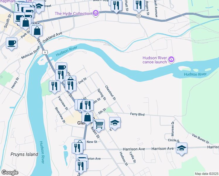 map of restaurants, bars, coffee shops, grocery stores, and more near 32 Chestnut Street in South Glens Falls