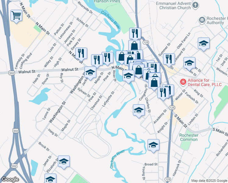 map of restaurants, bars, coffee shops, grocery stores, and more near 10 Lafayette Street in Rochester