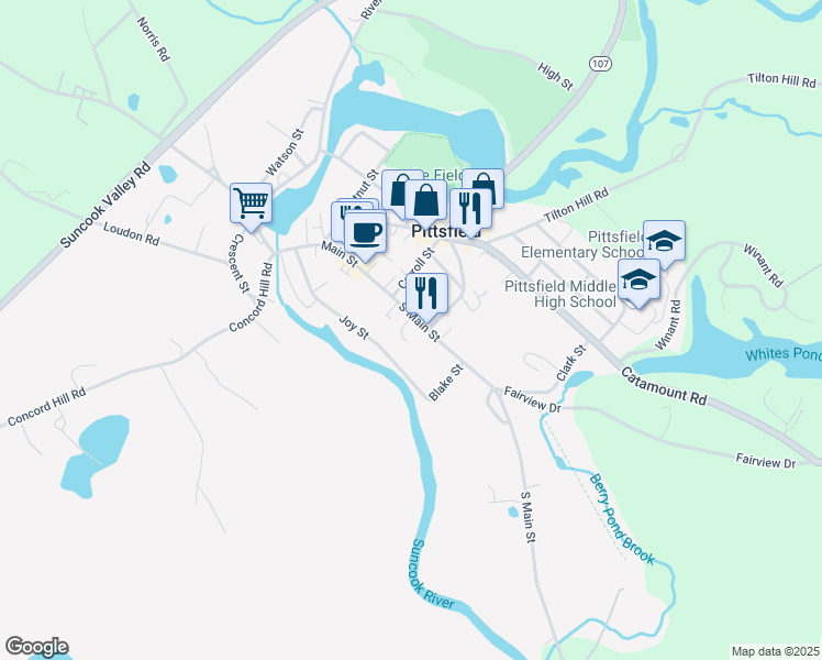 map of restaurants, bars, coffee shops, grocery stores, and more near 68 Main Street in Pittsfield