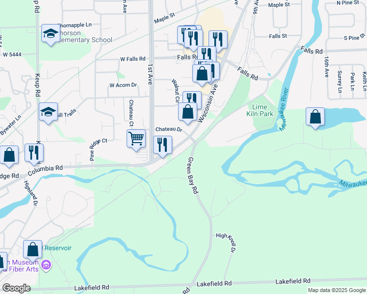 map of restaurants, bars, coffee shops, grocery stores, and more near 2108-2146 Wisconsin Avenue in Grafton