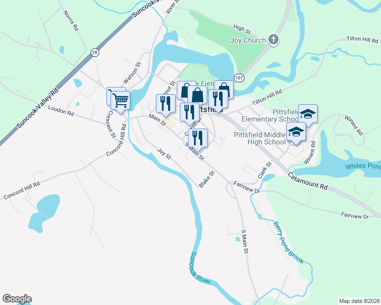 map of restaurants, bars, coffee shops, grocery stores, and more near 69 Main Street in Pittsfield