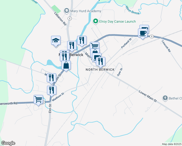 map of restaurants, bars, coffee shops, grocery stores, and more near 15 Mill Lane in North Berwick