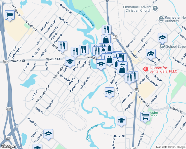 map of restaurants, bars, coffee shops, grocery stores, and more near 10 Lafayette Street in Rochester