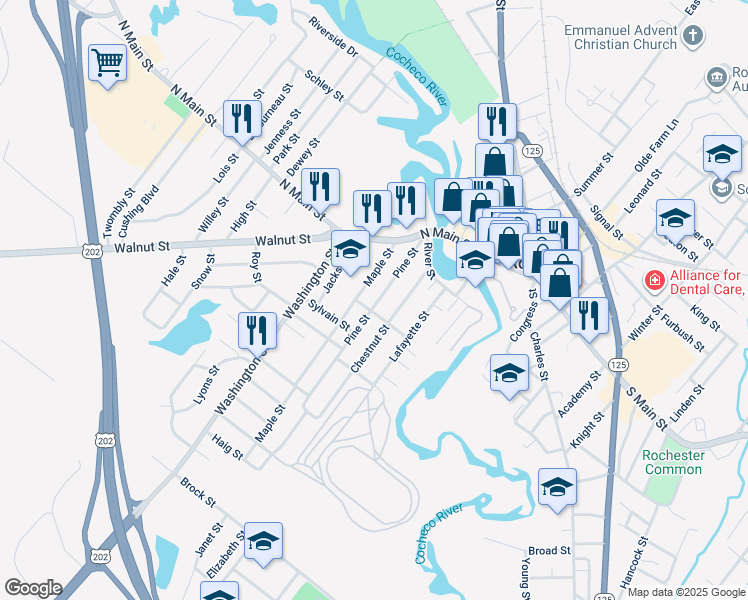 map of restaurants, bars, coffee shops, grocery stores, and more near 43 Pine Street in Rochester