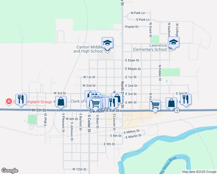 map of restaurants, bars, coffee shops, grocery stores, and more near 326 North Broadway Street in Canton