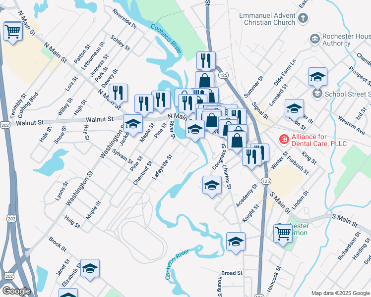 map of restaurants, bars, coffee shops, grocery stores, and more near 10 Lafayette Street in Rochester