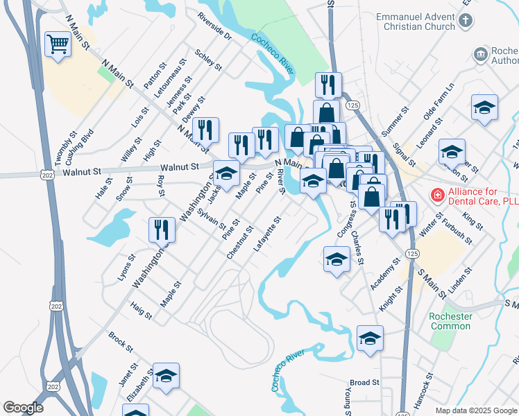 map of restaurants, bars, coffee shops, grocery stores, and more near 15 Chestnut Street in Rochester