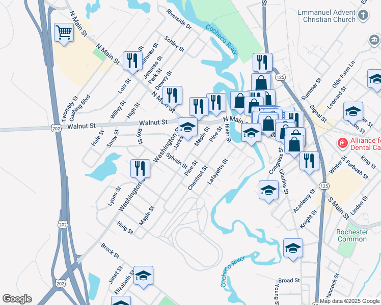 map of restaurants, bars, coffee shops, grocery stores, and more near 43 Pine Street in Rochester