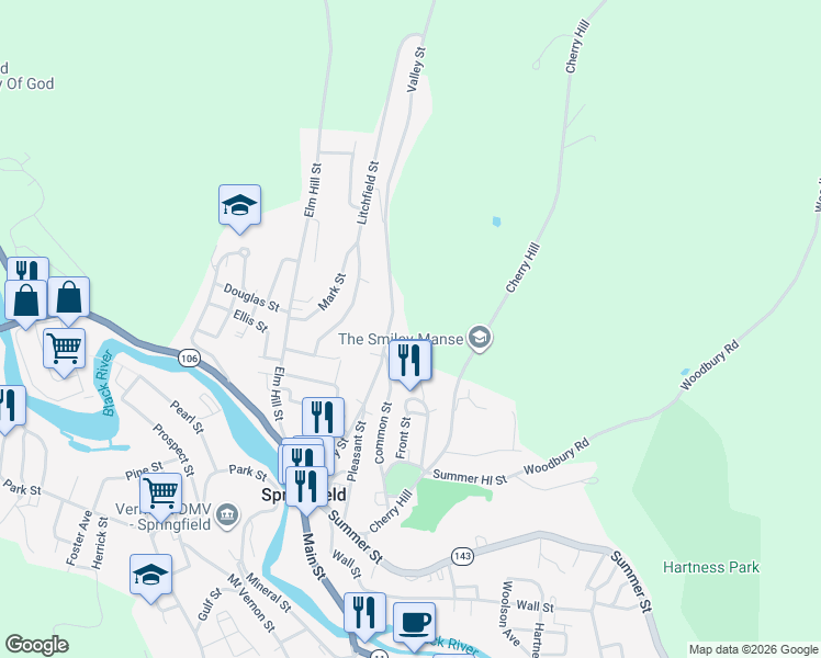 map of restaurants, bars, coffee shops, grocery stores, and more near 39-41 Main Street in Springfield