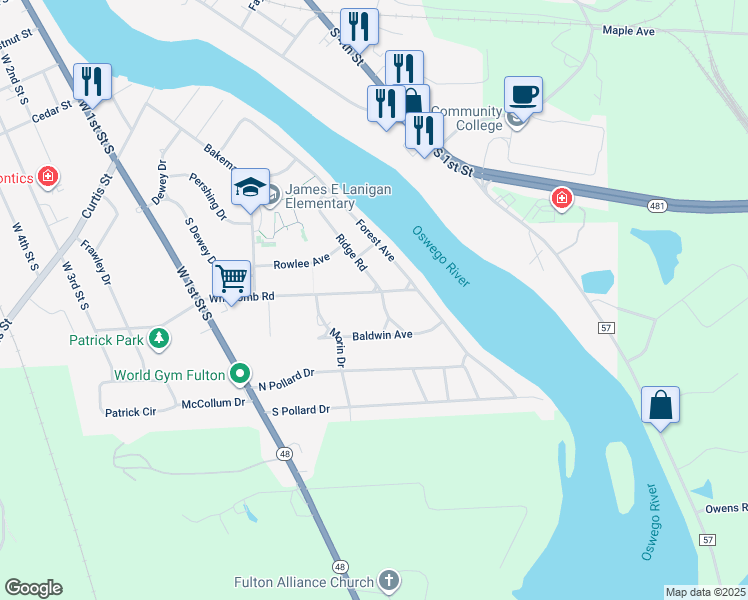 map of restaurants, bars, coffee shops, grocery stores, and more near 104 Whitcomb Rd in Fulton
