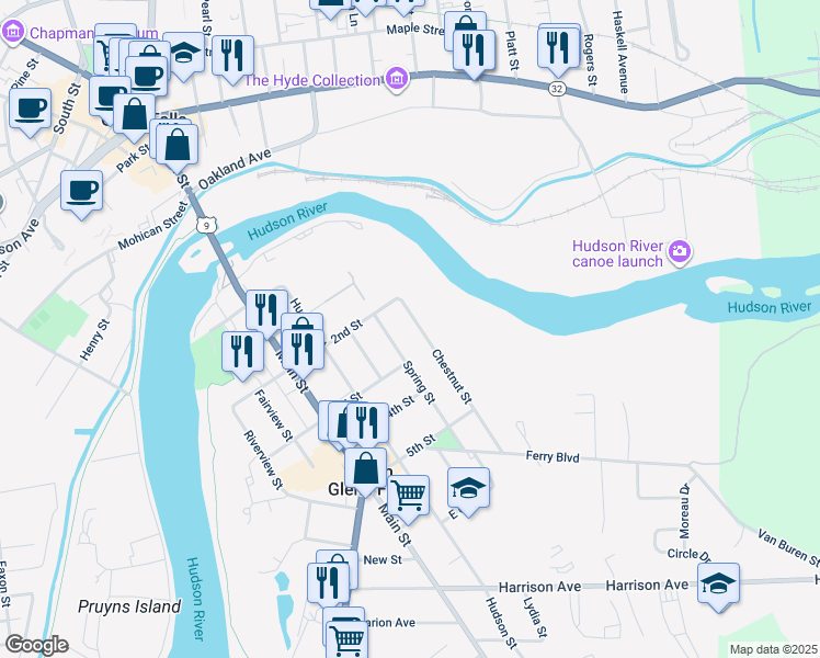 map of restaurants, bars, coffee shops, grocery stores, and more near 10 Chestnut St in South Glens Falls