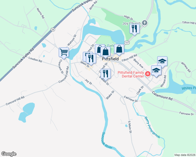 map of restaurants, bars, coffee shops, grocery stores, and more near 59 Main Street in Pittsfield