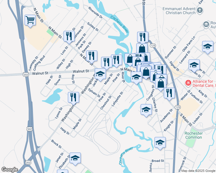 map of restaurants, bars, coffee shops, grocery stores, and more near 43 Pine Street in Rochester