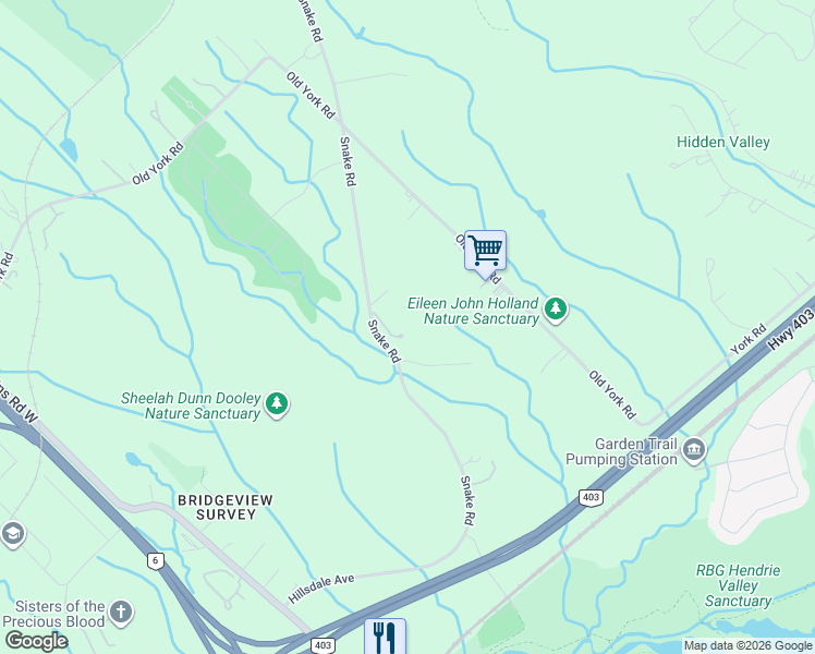 map of restaurants, bars, coffee shops, grocery stores, and more near 1523 Snake Road in Burlington