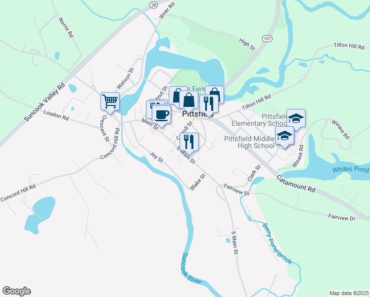 map of restaurants, bars, coffee shops, grocery stores, and more near 68 Main Street in Pittsfield