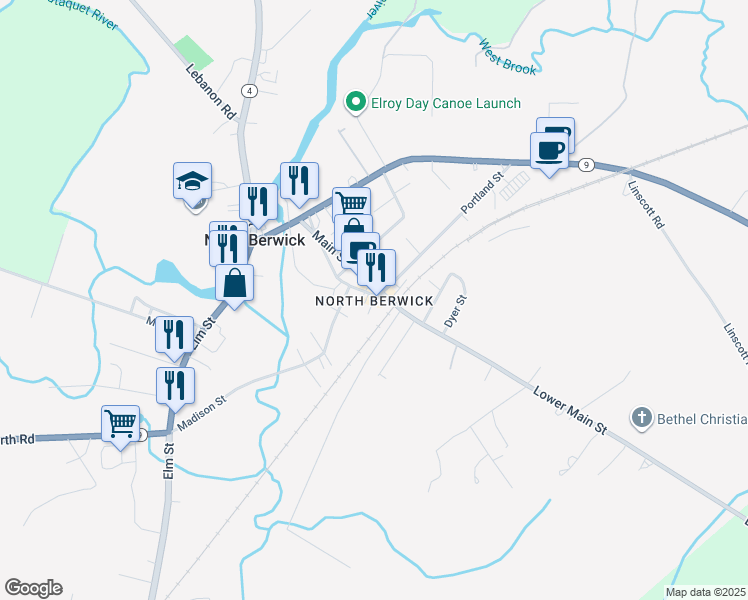 map of restaurants, bars, coffee shops, grocery stores, and more near in North Berwick