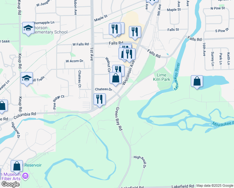 map of restaurants, bars, coffee shops, grocery stores, and more near 2108 Wisconsin Avenue in Grafton