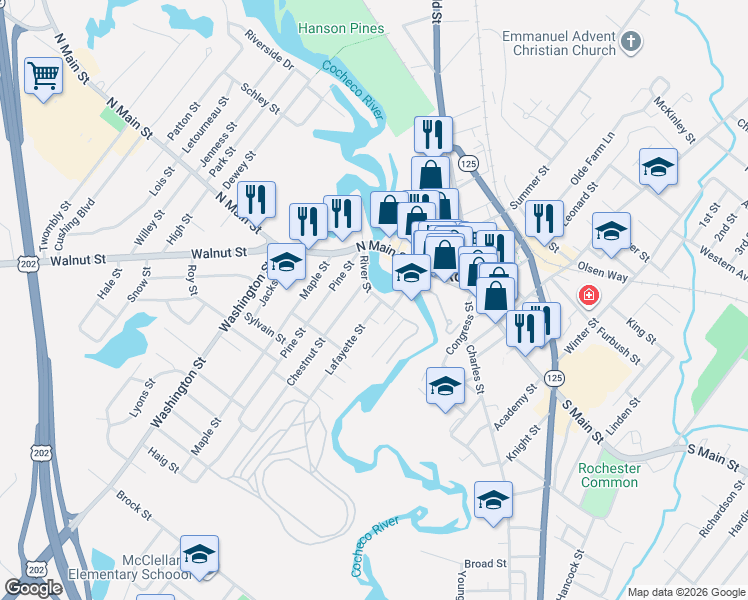 map of restaurants, bars, coffee shops, grocery stores, and more near 10 Lafayette Street in Rochester