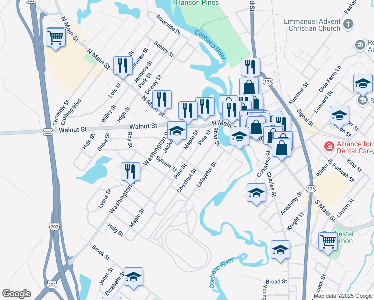 map of restaurants, bars, coffee shops, grocery stores, and more near 43 Pine Street in Rochester
