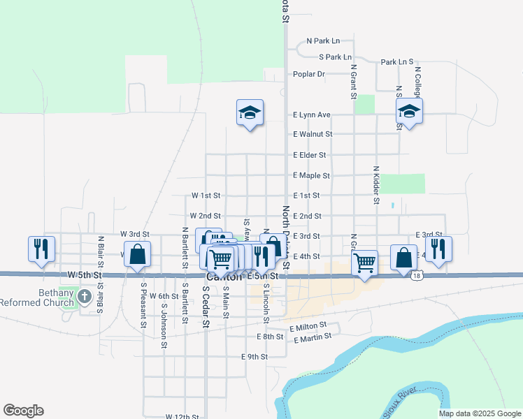 map of restaurants, bars, coffee shops, grocery stores, and more near 224 East 2nd Street in Canton
