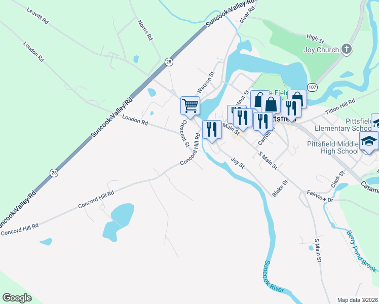 map of restaurants, bars, coffee shops, grocery stores, and more near 33 Concord Hill Road in Pittsfield