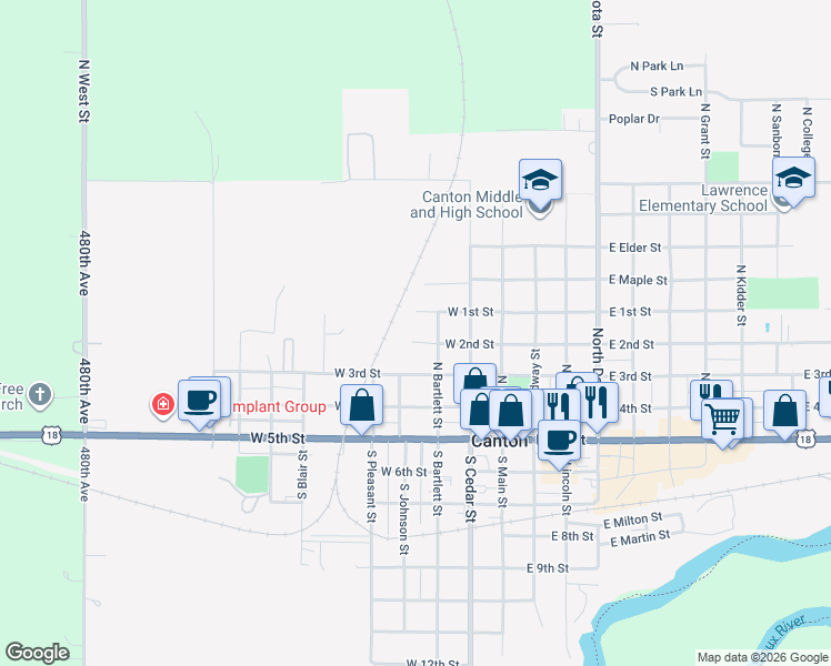 map of restaurants, bars, coffee shops, grocery stores, and more near 319 North Bartlett Street in Canton