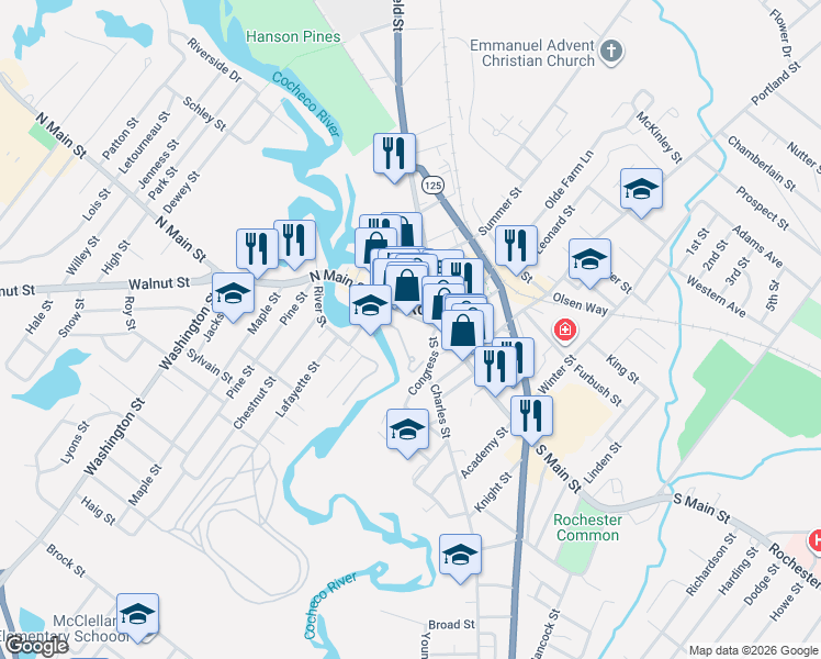 map of restaurants, bars, coffee shops, grocery stores, and more near 316 Wyandotte Falls in Rochester