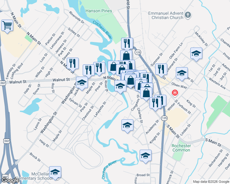map of restaurants, bars, coffee shops, grocery stores, and more near 10 Lafayette Street in Rochester
