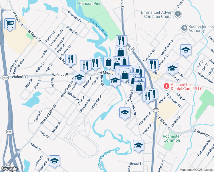 map of restaurants, bars, coffee shops, grocery stores, and more near 10 Lafayette Street in Rochester
