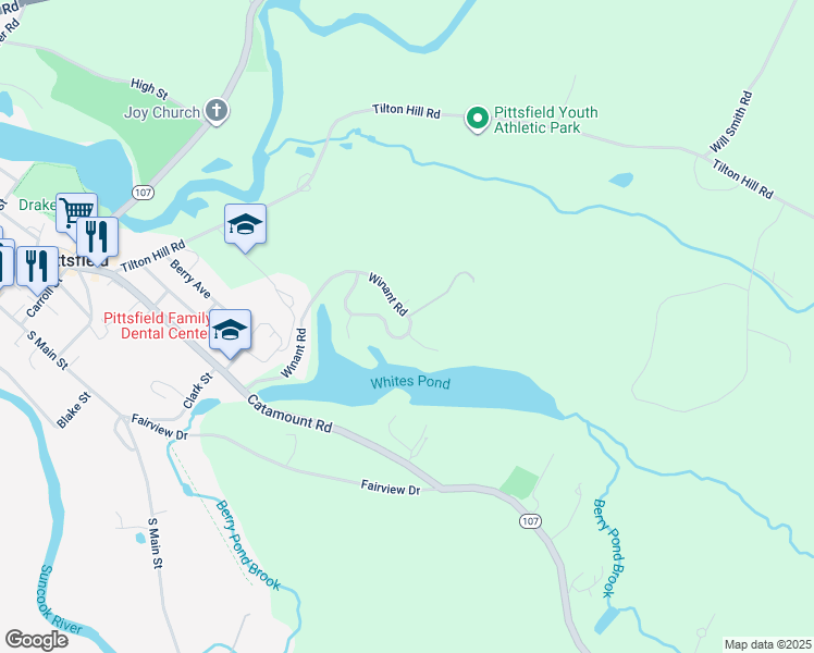 map of restaurants, bars, coffee shops, grocery stores, and more near 15 Russet Drive in Pittsfield
