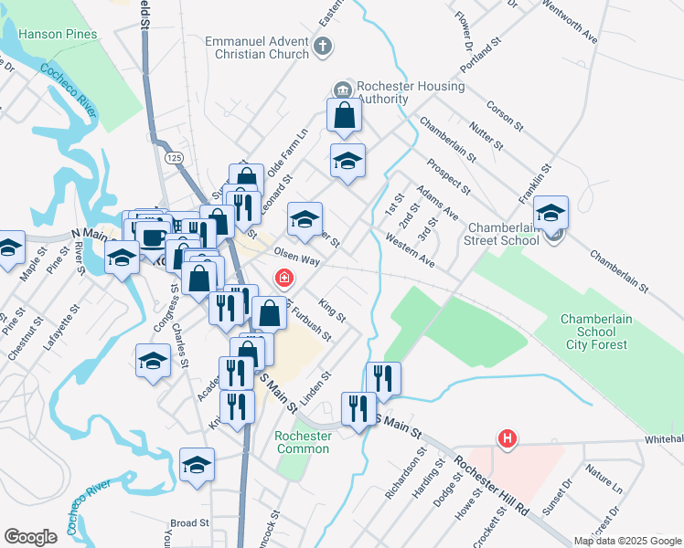 map of restaurants, bars, coffee shops, grocery stores, and more near 8 Logan Street in Rochester