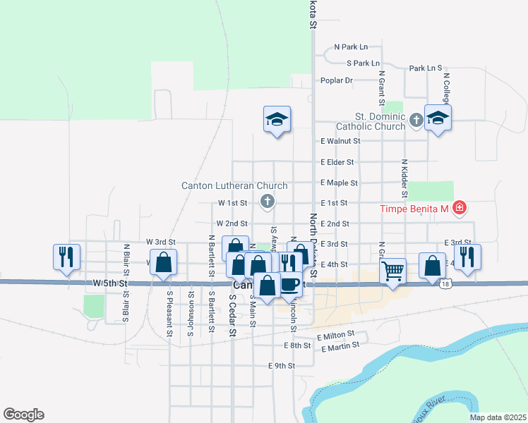 map of restaurants, bars, coffee shops, grocery stores, and more near 124 East 2nd Street in Canton