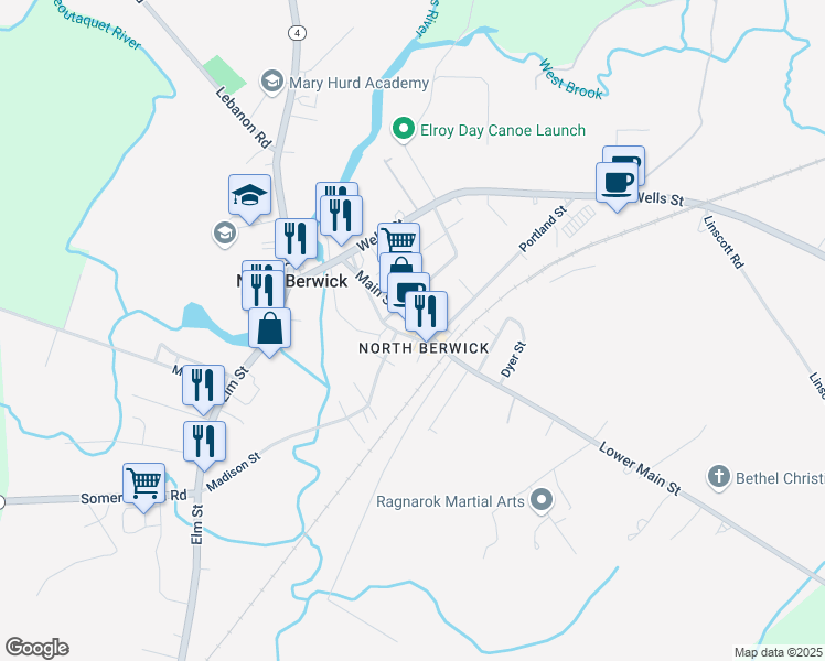 map of restaurants, bars, coffee shops, grocery stores, and more near in North Berwick