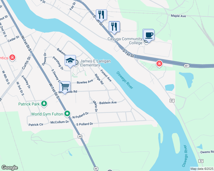 map of restaurants, bars, coffee shops, grocery stores, and more near 104 Whitcomb Road in Fulton