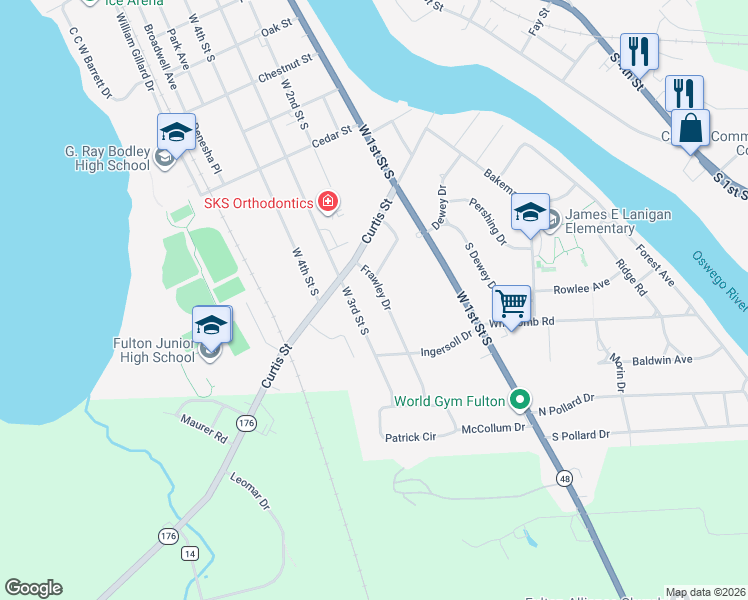 map of restaurants, bars, coffee shops, grocery stores, and more near 815 West 3rd Street South in Fulton