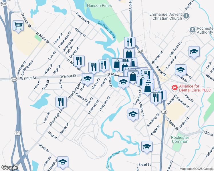 map of restaurants, bars, coffee shops, grocery stores, and more near 3 Chestnut Street in Rochester