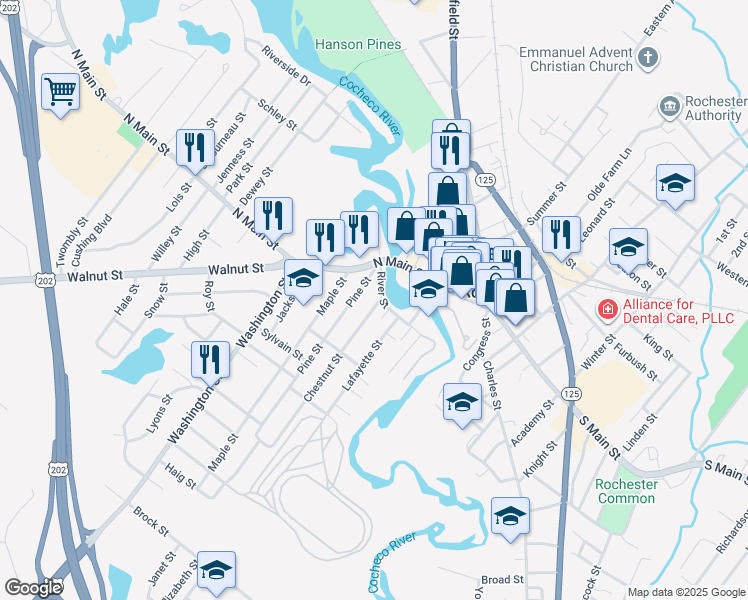 map of restaurants, bars, coffee shops, grocery stores, and more near 7 Pine Street in Rochester