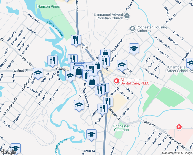 map of restaurants, bars, coffee shops, grocery stores, and more near 52 Hanson Street in Rochester